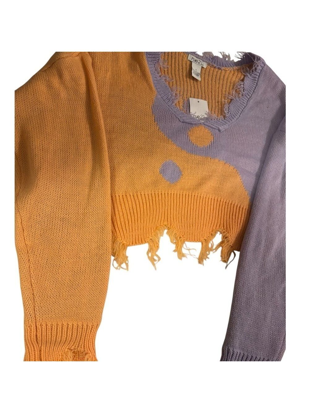 Rue21 V-Neck Distressed Sweater in Orange and Purple - Picture 4 of 4